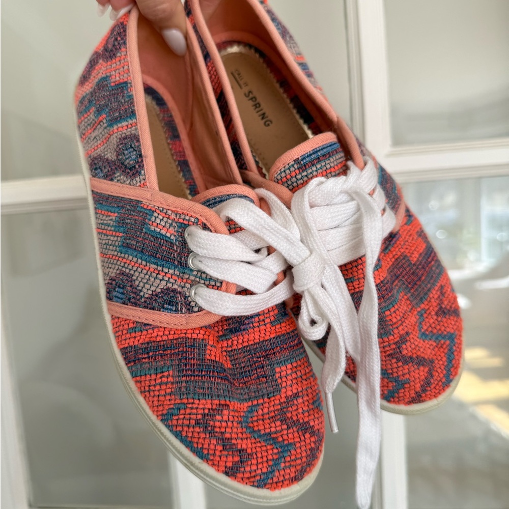 Spring Woven Sneakers in Coral Multi